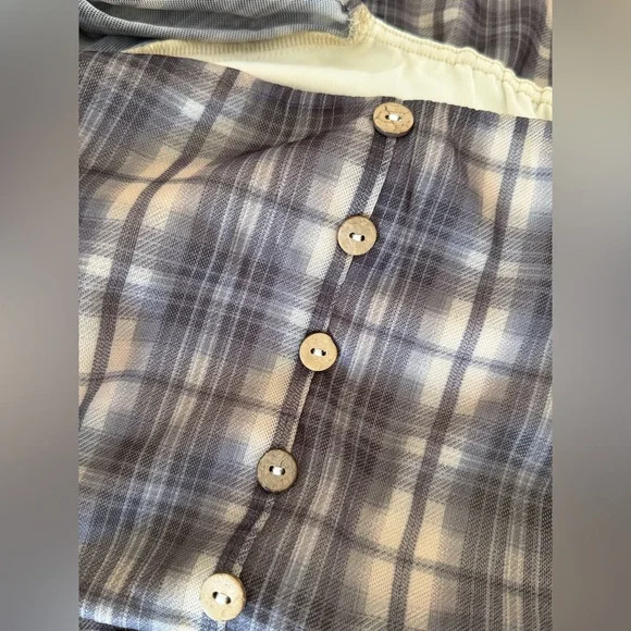 NWT Arula Altar’d State Black Beige Plaid Mesh Flutter Sleeve Dress 1X - Picture 7 of 8